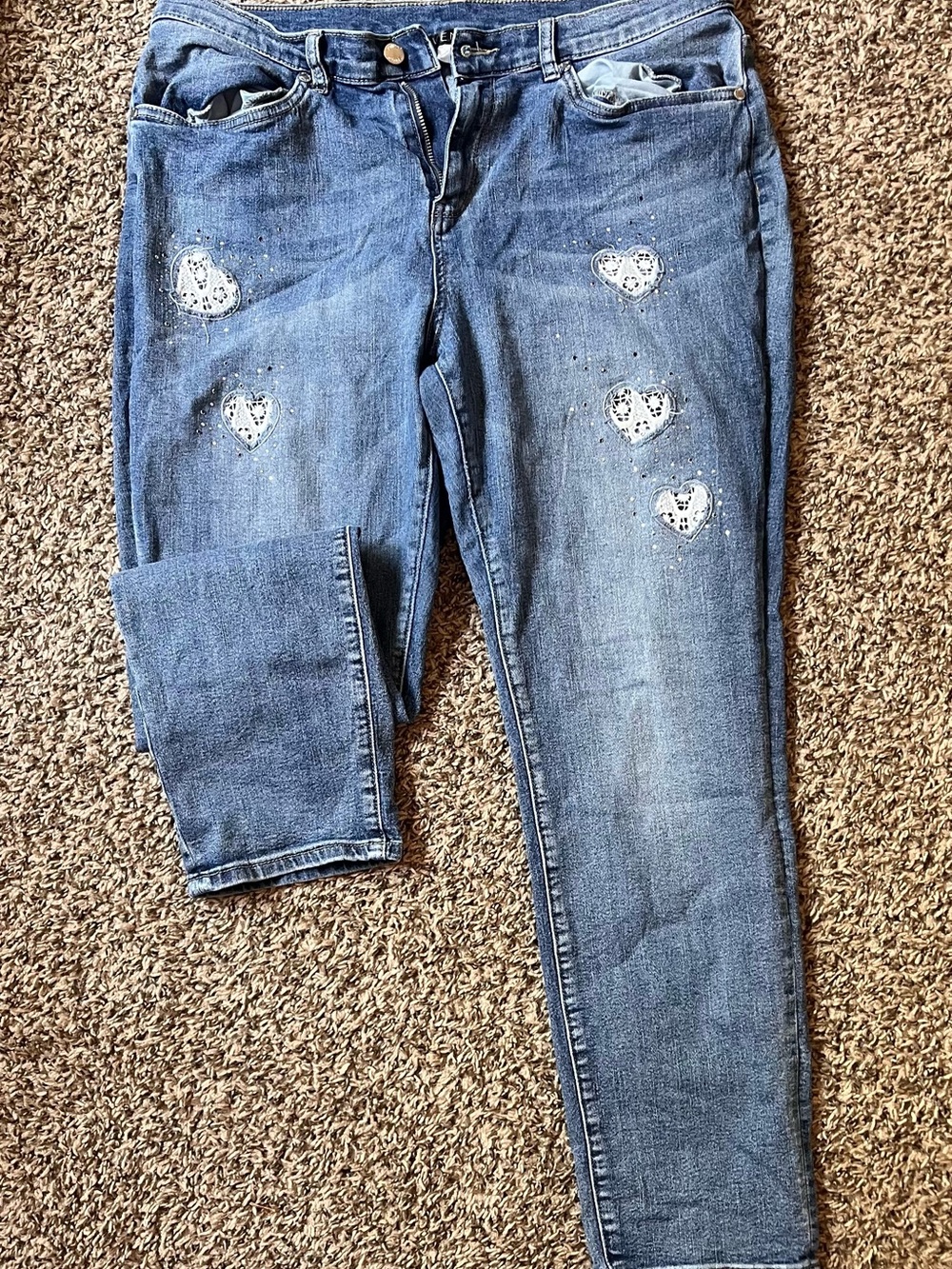 VENUS Light Blue Skinny Jeans with Heart Appliqués